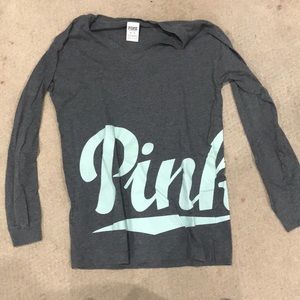 pink vneck shirt